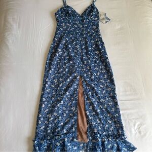 Floral Blue Maxi Dress with Slit